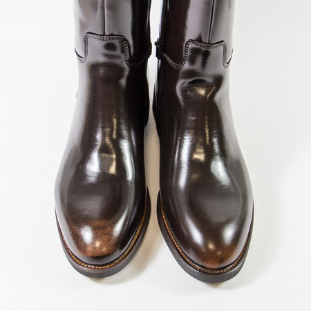 Kozaki damskie CAMBELL Brązowe skórzane muszkieterki długie ocieplane 60333