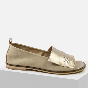 Sandały damskie skórzane VENETTI 1865 Beżowe złote z zabudowaną piętą