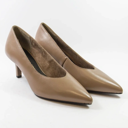 Marco Tozzi 22414 Czółenka damskie skórzane cappuccino na obcasie 7 cm brązowe