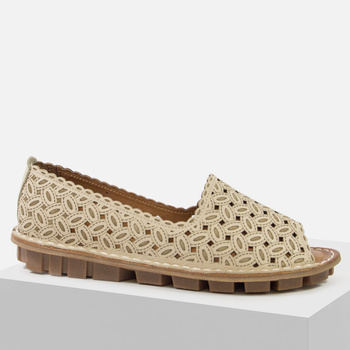 Sandały damskie VENEZIA Baleriny bez palców Beżowe skórzane ażurowe E137