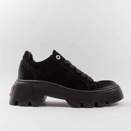Półbuty damskie CHEBELLO Skórzane zamszowe Czarne sneakersy 4632