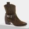 Exquisite 1785 brązowe botki damskie skórzane welurowe kowbojki