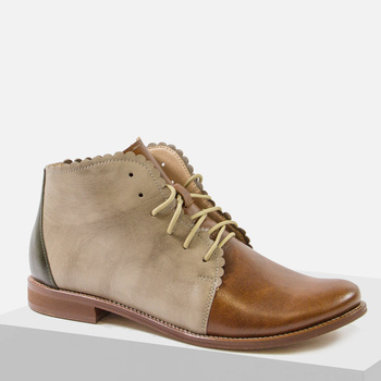 Trzewiki damskie NICOLL Botki skórzane jesienne nieocieplane Brązowe 4078