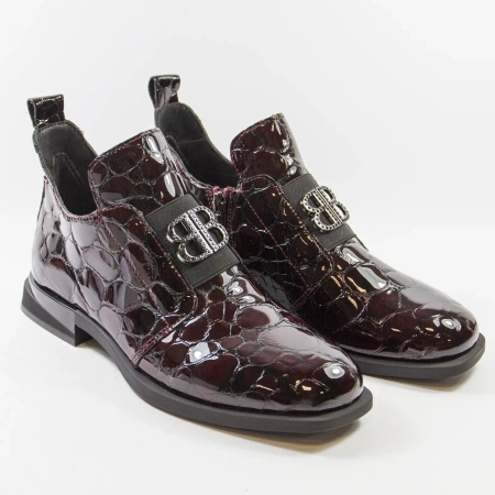 Filippo DBT4763 Bordowe botki damskie skórzane lakierowane