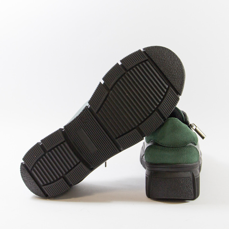 Sneakersy damskie CAMBELL Zielone skórzane półbuty na platformie 19305