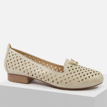 Półbuty damskie DASZYŃSKI Ażurowe Mokasyny Złote Baleriny Lordsy SA222-3