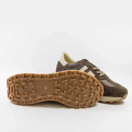 Kampa N1291 Brązowe sneakersy damskie skórzane na grubszej podeszwie