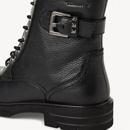 Botki damskie TAMARIS Skórzane czarne ocieplane trapery TouchIT 25216