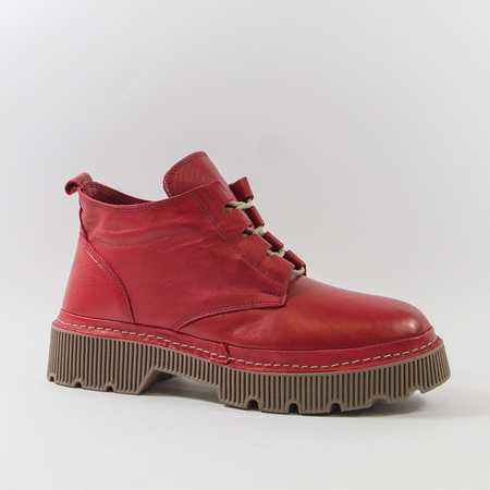 Botki damskie ARTIKER Czerwone Trzewiki skórzane ocieplane 57C2036