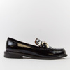 Bombonella 01.856 mokasyny damskie czarne skórzane lakierowane slip-on