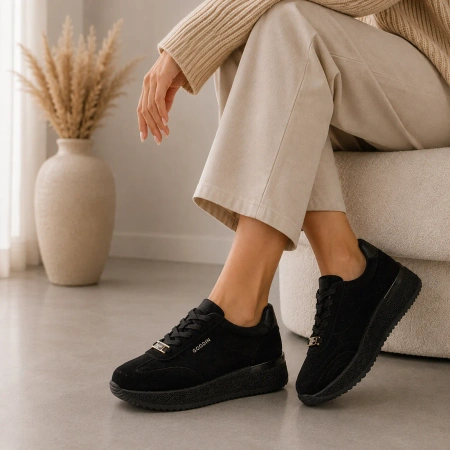 Goodin 1079 czarne sneakersy damskie zamszowe na platformie