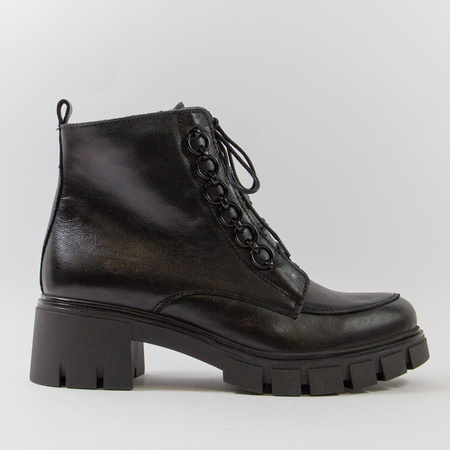 Botki damskie SIMEN 4477A Skórzane Trzewiki Czarne ocieplane zimowe