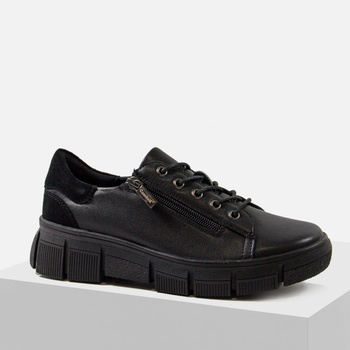 Sneakersy damskie CAMBELL Czarne skórzane półbuty na platformie 19305