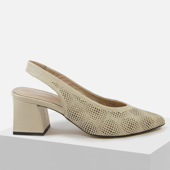 Czółenka damskie BOMBONELLA Beżowe sandałki bez pięty skórzane obcasie 035