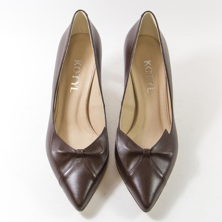 Czółenka damskie KOTYL Szpilki Skórzane Brązowe na obcasie eleganckie 3759