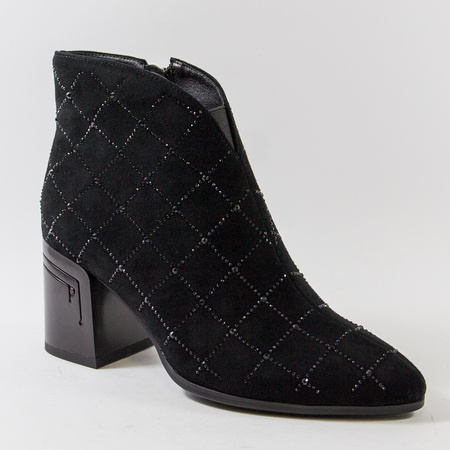 Botki damskie D&A Czarne zamszowe Sztyblety z cyrkoniami Eleganckie