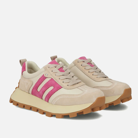 Sneakersy damskie FILIPPO Beżowe róż skórzane półbuty na platformie 6743