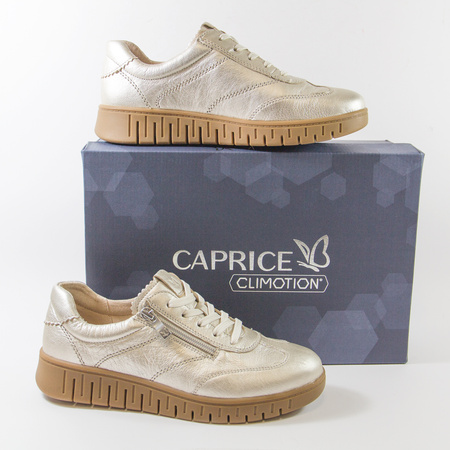 Caprice 23761 półbuty damskie skórzane srebrne sneakersy na suwak