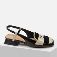 Czółenka damskie VISCONI Czarne beżowe sandały na obcasie Skórzane 7672266