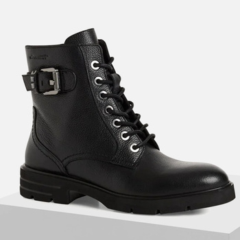 Botki damskie TAMARIS Skórzane czarne ocieplane trapery TouchIT 25216