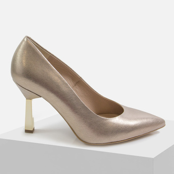 Kotyl 8509 czółenka damskie złote skórzane szpilki eleganckie
