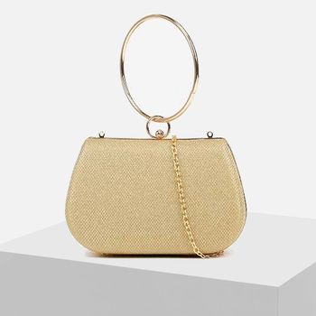 Złota wieczorowa kopertówka Puzderko wizytowe z okrągłym uchwytem i łańcuszkiem