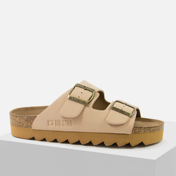 Klapki damskie BIG STAR Beżowe Na korku Lekkie Regulowane LL274478