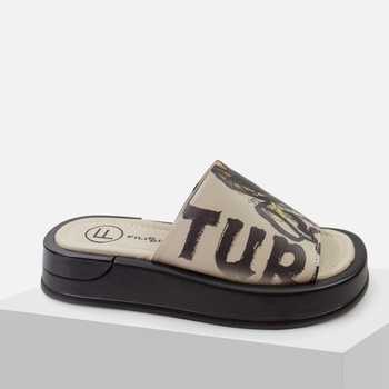 Klapki damskie FILIPPO Skórzane beżowe na platformie Stylowe DK6158