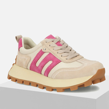 Sneakersy damskie FILIPPO Beżowe róż skórzane półbuty na platformie 6743