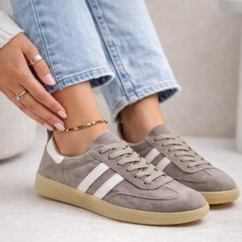Cambell 98326 sneakersy damskie khaki skóra naturalna półbuty szare