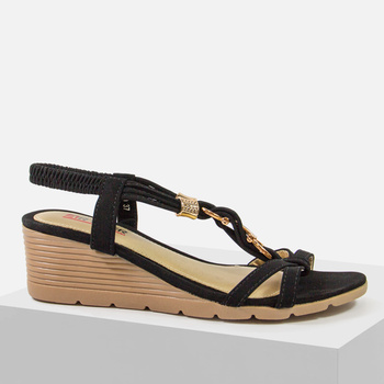 Sandały damskie ARTIKER Czarne na koturnie ze złotem 54C1479