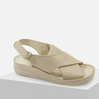 Sandały damskie SOHO 1635 Skórzane Beżowe na koturnie