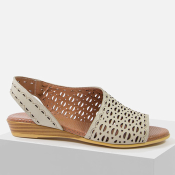 Sandały damskie ARTIKER Skórzane beżowe ażurowe na koturnie 56C2550