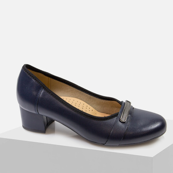 Czółenka damskie GALANT 1057 Granatowe Skórzane Półbuty eleganckie obcasie