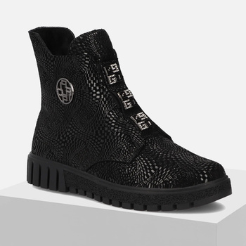 Botki damskie FILIPPO Czarne trzewiki skórzane ocieplane na platformie 6360