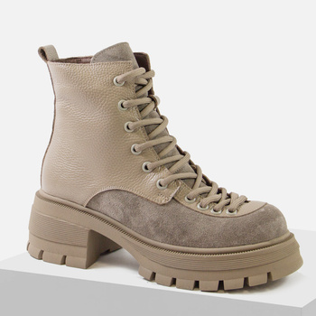 Botki damskie BOMBONELLA Beżowe skórzane ocieplane trapery Trzewiki P028