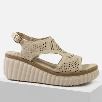 Sandały damskie FILIPPO DS6819 Skórzane Beżowe na koturnie i platformie 