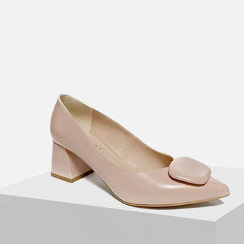 Czółenka damskie KOTYL 5417 Beżowe Skórzane Wizytowe na obcasie eleganckie