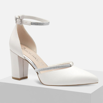 Czółenka damskie MARCO TOZZI Ślubne białe na obcasie z kryształami 82404