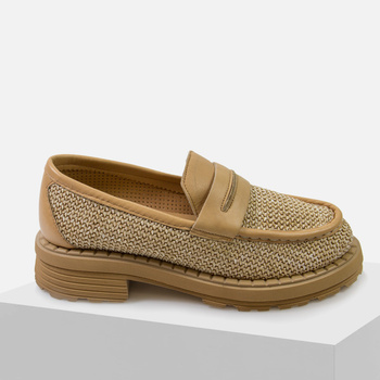 Mokasyny damskie BOMBONELLA Półbuty Skórzane Beżowe Plecionka 14T-031