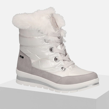 Śniegowce damskie CAPRICE Botki Ocieplane Wodoodporne TEX białe skórzane 