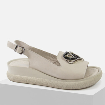 Sandały damskie SOKOLSKI 141 Szare skórzane na koturnie i platformie