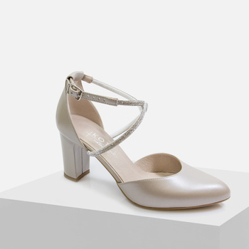 Czółenka damskie KOTYL 1289 Perłowe Skórzane eleganckie Ślub wesele