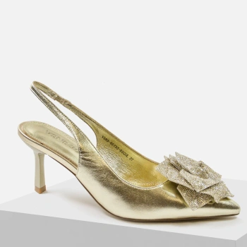 Venezia V585 czółenka damskie skórzane złote slingback 