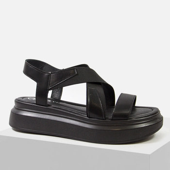 Sandały damskie skórzane LA VIA 1309-32 Czarne na platformie wsuwane