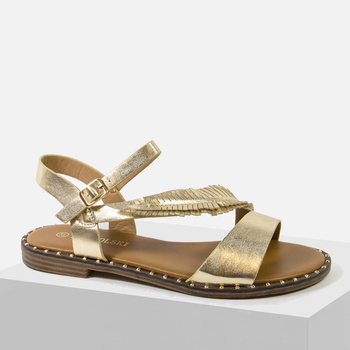 Sandały damskie SOKOLSKI 336 Złote sandały na płaskim obcasie 