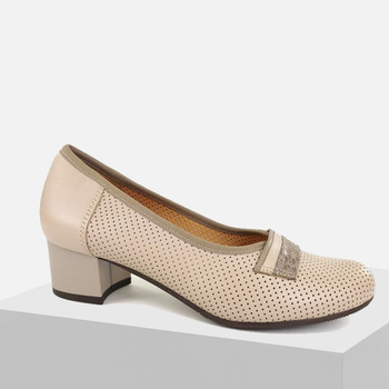 Półbuty damskie GALANT 950 Beżowe Skórzane Czółenka Ażurowe