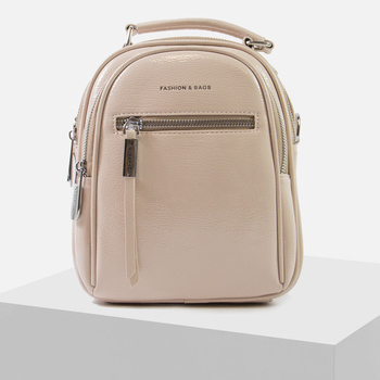 Plecak damski Beżowy Torebka 2w1 Lakierowany Elegancki Miejski Mały