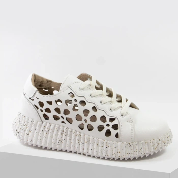 Artiker 58C1167 Komfortowe sneakersy ażurowe na platformie Białe skórzane