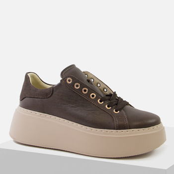 Półbuty damskie KAMPA Brązowe Sneakersy Skórzane na platformie 1286